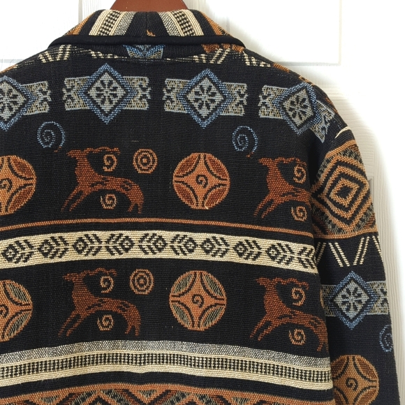 Flashback 90's Vintage Aztec Antelope Woven Tapestry Cropped Jacket Black M - Picture 12 of 12